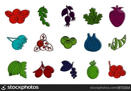 Berries icon set. Color outline set of berries vector icons for web design isolated on white background. Berries icon set, color outline style