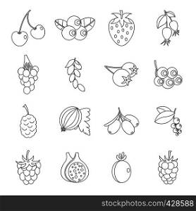 Berries icons set. Outline illustration of 16 berries vector icons for web. Berries icons set, Outline style