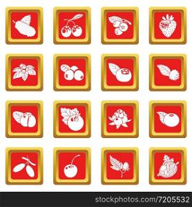 Berries icons set vector red square isolated on white background . Berries icons set red square vector