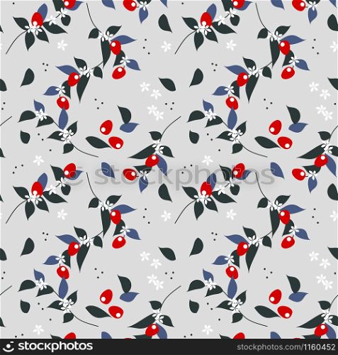 Berry and tiny flower seamless pattern.