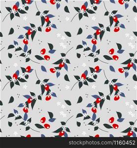 Berry and tiny flower seamless pattern.