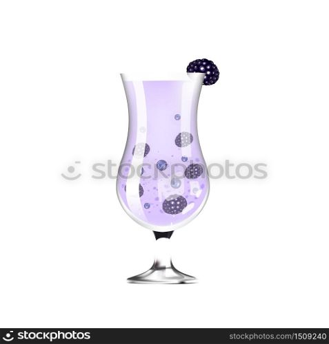 Berry compote, fruit drink in glass realistic vector illustration. Summer beverage, natural smoothie. Fresh juice, blueberry and blackberry cocktail 3d isolated object on white background. Berry compote, fruit drink in glass realistic vector illustration