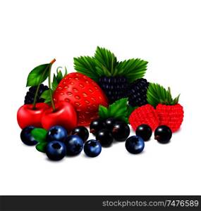 Berry fruit realistic composition with cluster of different berries realistic images with shadows on blank background vector illustration