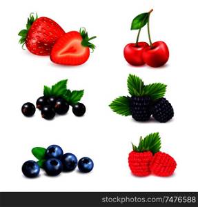 Berry fruit realistic set with isolated colourful images of berries sorted by different species with shadows vector illustration