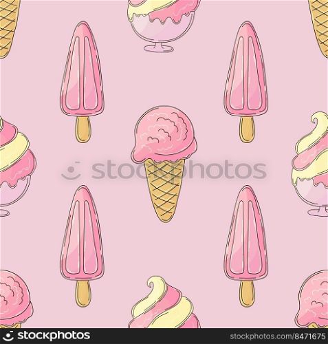 Berry ice cream. Ice cream seamless pattern. Cute summer pattern. Print for cloth design. Print for cloth design, textile, fabric, wallpaper