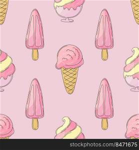 Berry ice cream. Ice cream seamless pattern. Cute summer pattern. Print for cloth design. Print for cloth design, textile, fabric, wallpaper