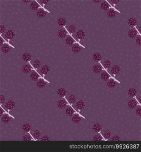 Berry seamless food pattern with blackberry ornament. Purple colored backdrop. Simple heathy print. Designed for fabric design, textile print, wrapping, cover. Vector illustration. Berry seamless food pattern with blackberry ornament. Purple colored backdrop. Simple heathy print.