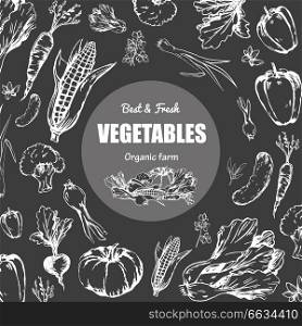 Best and fresh vegetables grown at organic farm black and white poster. Healthy vegeterian food outline silhouettes vector illustrations.. Best and Fresh Vegetables Grown at Organic Farm