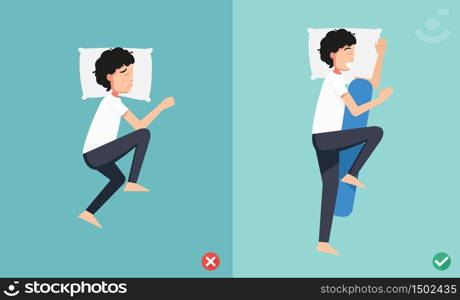 Best and worst positions for sleeping, illustration vector