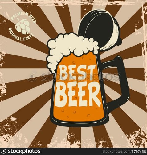 Best beer. Beer mug on grunge background. Vector illustration