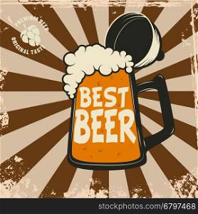 Best beer. Beer mug on grunge background. Vector illustration