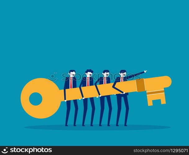 Best business team is holding the key and forward to success. Concept business vector illustration. Flat business design, Cartoon character style.