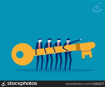 Best business team is holding the key and forward to success. Concept business vector illustration. Flat business design, Cartoon character style.
