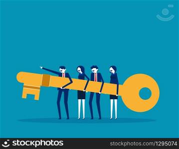 Best business team is holding the key and forward to success. Concept business vector illustration. Flat business design, Cartoon character style.
