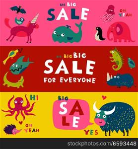 Best children alphabets abc books learning aids 3 colorful horizontal sale advertising banners set isolated vector illustration . Children Alphabet Banners 