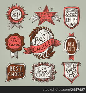 Best choice exclusive offer certificates colored sketch labels set vector illustration