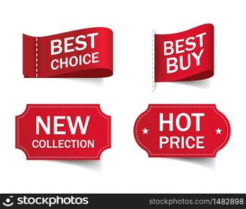 Best choice label collection. Hot price tag, badges template. Fabric design sticker for cloth on white background. Textile cotton emblem with new collection text for exclusive edition. Design vector. Best choice label collection. Hot price tag, badges template. Fabric design sticker for cloth on white background. Textile cotton emblem with new collection text for exclusive edition. Design vector.