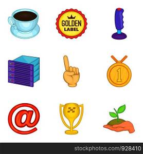 Best client support icon set. Cartoon set of 9 best client support vector icons for web design isolated on white background. Best client support icon set, cartoon style