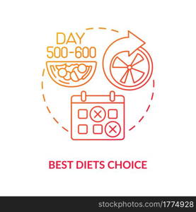 Best diets choice concept icon. Choosing food allowed during illness. Healthy meals preparing. Nutrion products abstract idea thin line illustration. Vector isolated outline color drawing. Best diets choice concept icon