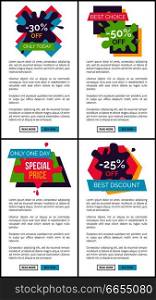 Best discount only today promotional Internet pages templates set with paint stains and sample text isolated vector illustrations collection. Discount Only Today Internet Pages Templates Set