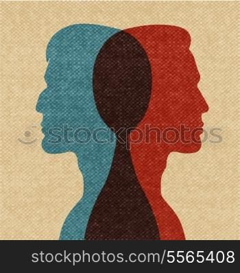 Best friends heads blue red silhouettes vector illustration