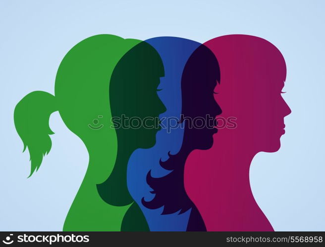 Best girlfriends three head silhouettes vector illustration