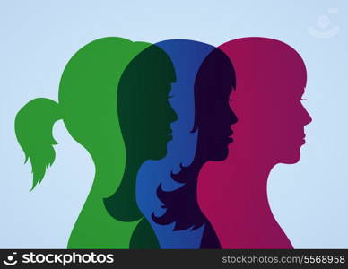 Best girlfriends three head silhouettes vector illustration