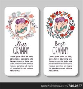 Best grandma. Grandmother and her beloved grandson. Day of the elderly person. Family day. Cute vector greeting card. The concept of a happy family, a happy old age in the circle of loving relatives.
