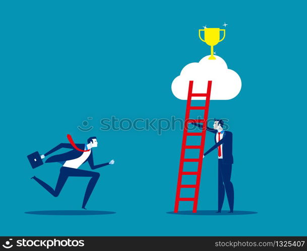 Best leader helps employee for growth and success. Concept business vector illustration, Flat business cartoon style, Prize & Award, Teamwork, Leadership, Growth.