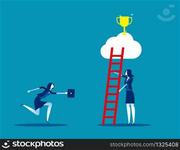 Best leader helps employee for growth and success. Concept business vector illustration, Flat business cartoon style, Prize & Award, Teamwork, Leadership, Growth.