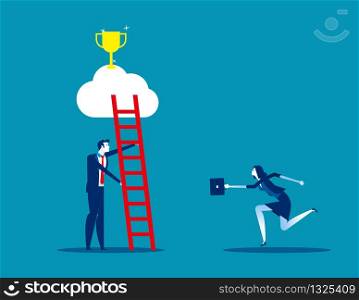 Best leader helps employee for growth and success. Concept business vector illustration, Flat business cartoon style, Prize & Award, Teamwork, Leadership, Growth.
