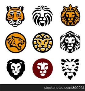 best Lion head logo vector set ,tiger vector concept illustration. Lion head logo. Wild lion head graphic illustration. Wilde cat logo sign. Pride of lion logo sign. Design element.