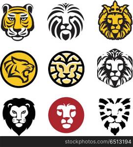 Best Lion head logo vector set ,tiger vector concept illustration. Lion head logo. Wild lion head graphic illustration