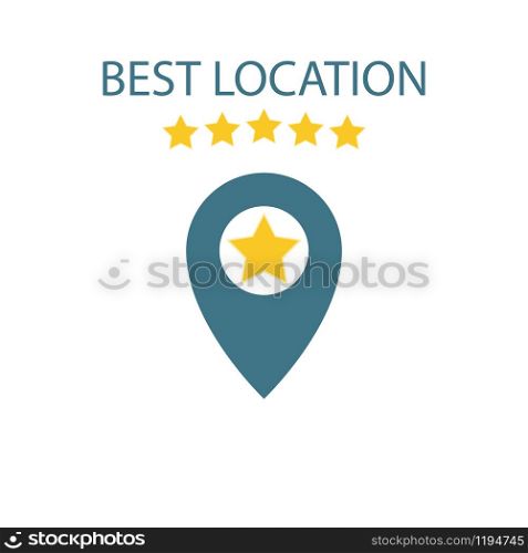 Best location. 5 gold stars. Outline vector pin point direction icon. Favorite pointer gps map marker. Place sign.