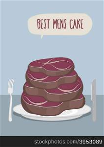 Best mens cake. Cake of steaks. Pieces of meat in form of a cake. Vector illustration&#xA;