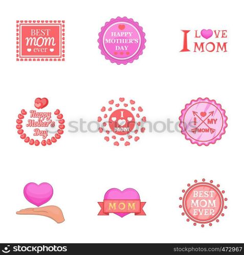 Best mom ever icons set. Cartoon set of 9 best mom ever vector icons for web isolated on white background. Best mom ever icons set, cartoon style