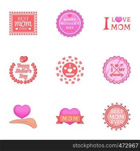 Best mom ever icons set. Cartoon set of 9 best mom ever vector icons for web isolated on white background. Best mom ever icons set, cartoon style