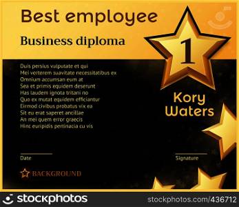 Best monthly employee business diploma recognition award vector template. Best employee certificate, honorary banner with golden star illustration. Best monthly employee business diploma recognition award vector template