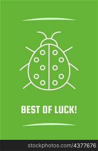 Best of luck green postcard with linear glyph icon. Good fortune sign. Greeting card with decorative vector design. Simple style poster with creative lineart illustration. Flyer with holiday wish. Best of luck green postcard with linear glyph icon