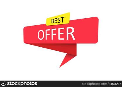 BEST OFFER. A red banner, pointer, sticker, label or speech bubble for apps, websites and creative ideas. Vector design
