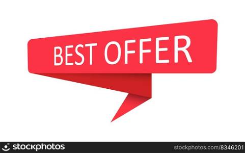 BEST OFFER. A red banner, pointer, sticker, label or speech bubble for apps, websites and creative ideas. Vector design