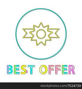 Best offer badge with ribbon minimalistic icon in linear style. Color line glyph for e-commerce, sale in online store or black Friday notification.. Best Offer Badge with Ribbon Minimalist Line Icon