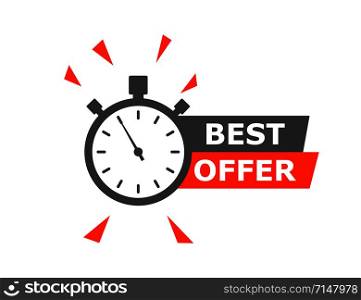 Best Offer banner with timer or countdown. Isolated vector illustration. Sale promotion banner. Web banner. Time concept. Day go sale price offer promo deal timer. EPS 10