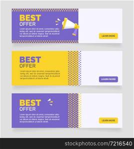 Best offer horizontal web banner design template. Vector flyer with text space. Advertising placard with customized copyspace. Promotional printable poster for advertising. Graphic layout. Best offer horizontal web banner design template