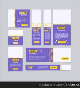 Best offer purple web banner design template. Vector flyer with text space. Advertising placard with customized copyspace. Promotional printable poster for advertising. Graphic layout. Best offer purple web banner design template