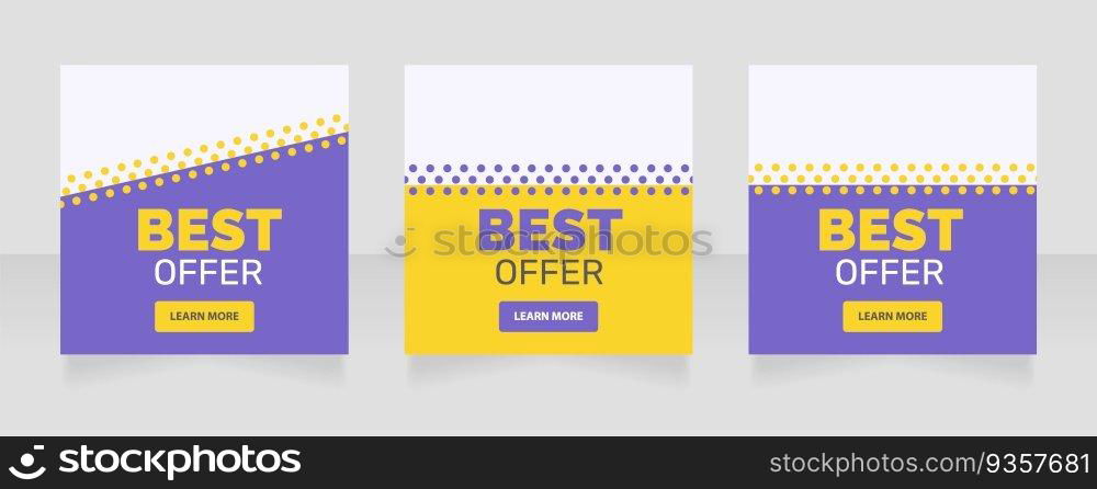 Best offer square web banner design template. Vector flyer with text space. Advertising placard with customized copyspace. Promotional printable poster for advertising. Graphic layout. Best offer square web banner design template