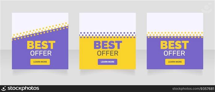 Best offer square web banner design template. Vector flyer with text space. Advertising placard with customized copyspace. Promotional printable poster for advertising. Graphic layout. Best offer square web banner design template