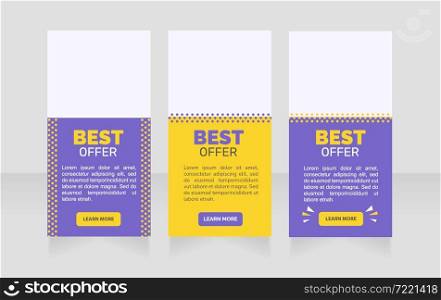 Best offer vertical web banner design template. Vector flyer with text space. Advertising placard with customized copyspace. Promotional printable poster for advertising. Graphic layout. Best offer vertical web banner design template