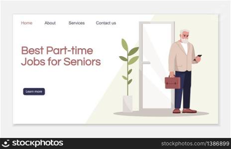 Best part time jobs for seniors landing page vector template. Recruitment agency website interface idea with flat illustrations. Employment for elders homepage layout. Work cartoon web banner, webpage. Best part time jobs for seniors landing page vector template
