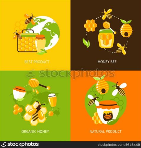 Best product organic natural honey bee icons set isolated vector illustration
